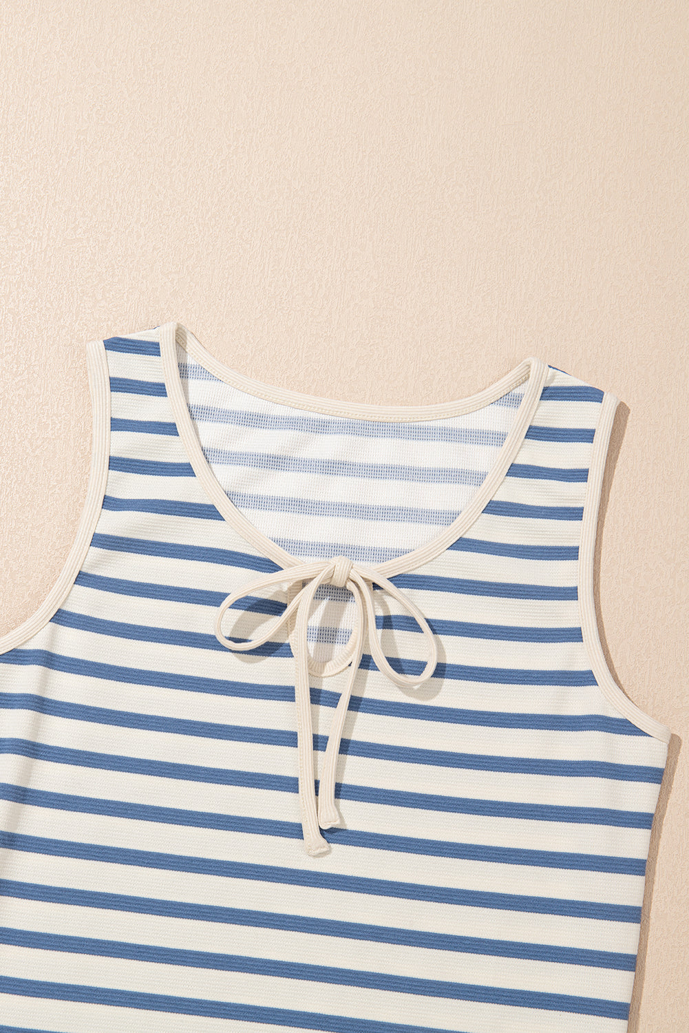 Sky Blue Stripe Tie V Neck Sleeveless Side Slit Midi Dress