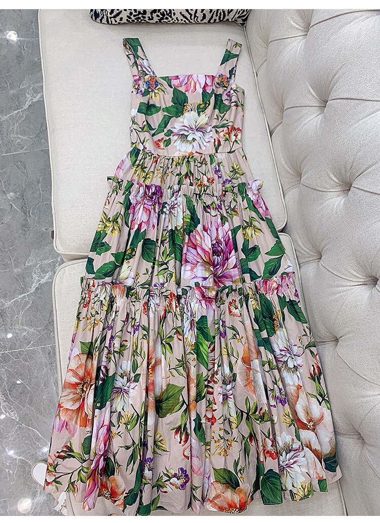 Sicily Spaghetti Strap Summer Floral Dress