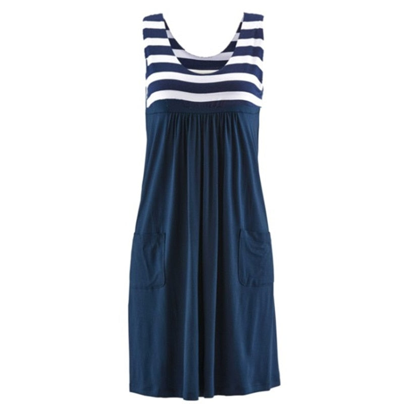 Fashion striped dress loose simple sleeveless dress
