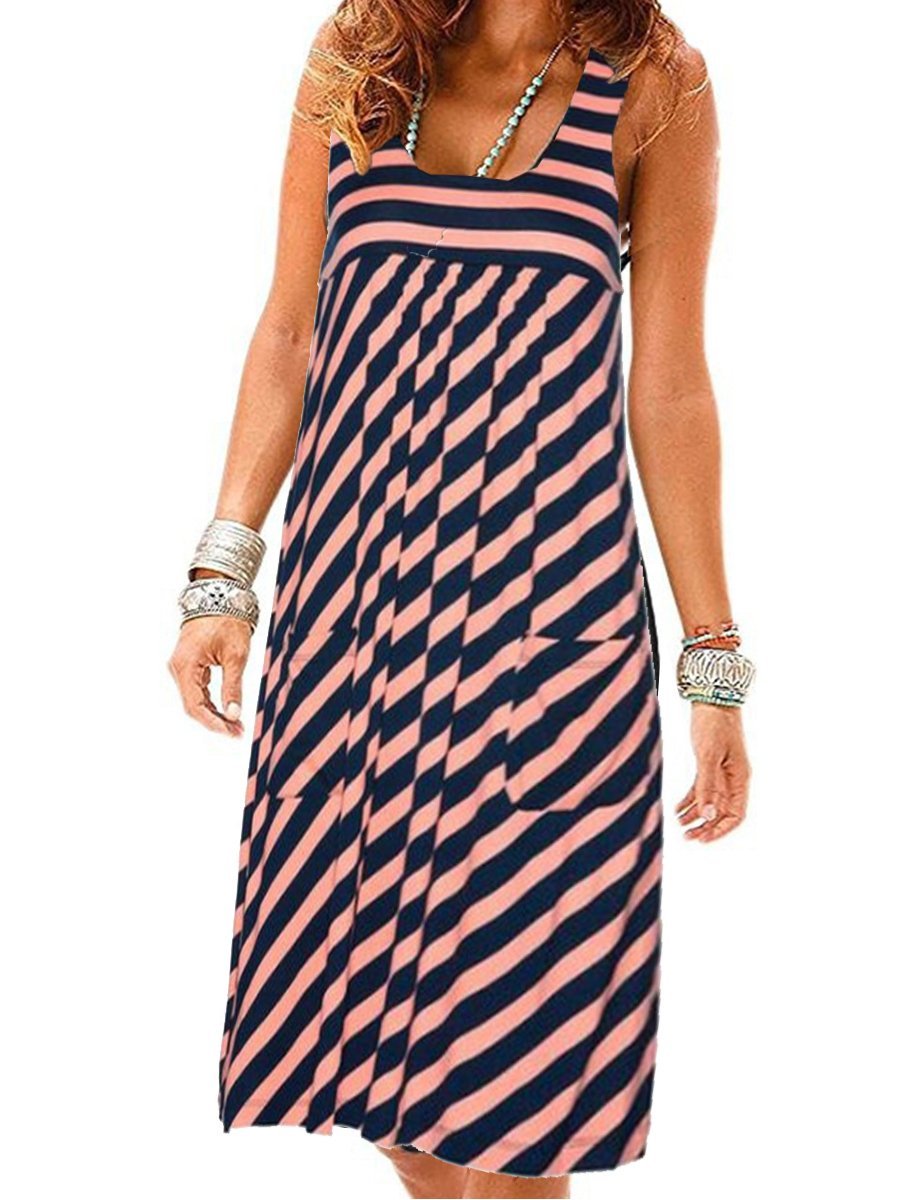 Fashion striped dress loose simple sleeveless dress