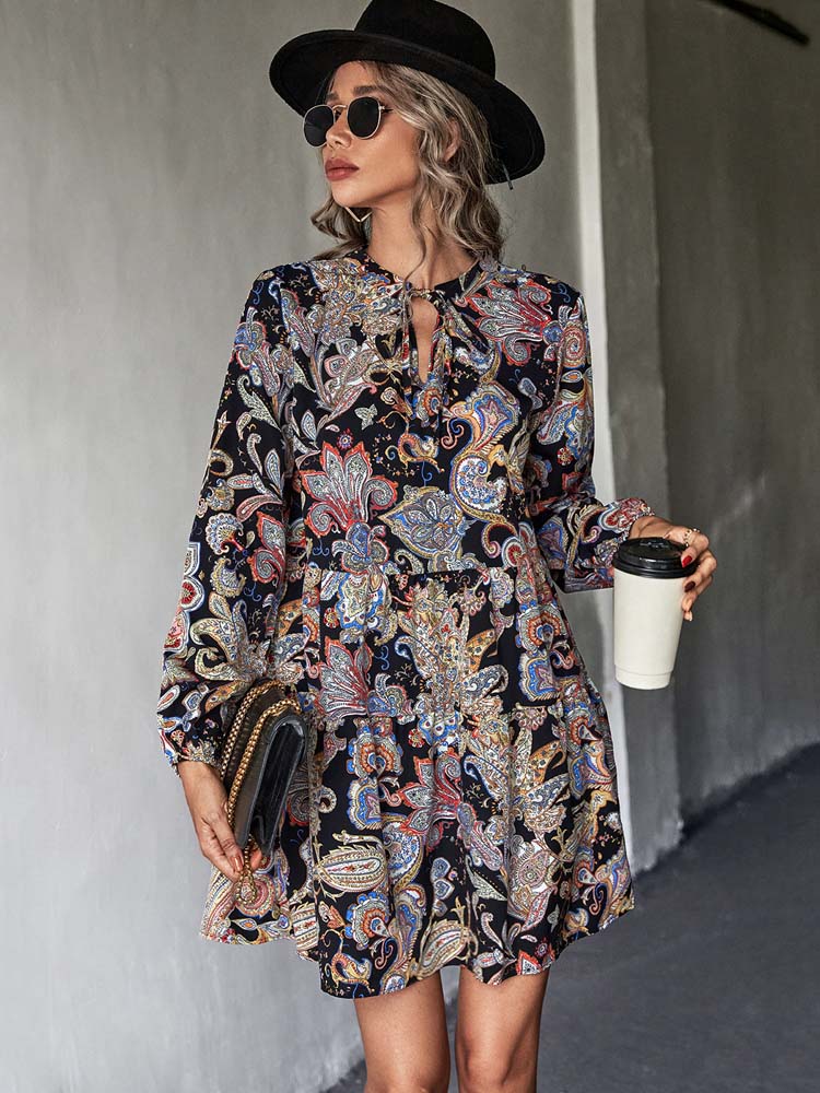 Floral Print Dress Loose Midi