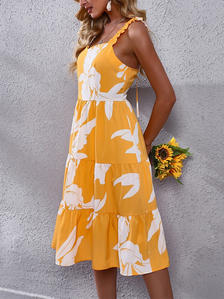 Fashion Halter Sleeveless A-line ,Maxi Dress Printed Loose Dress