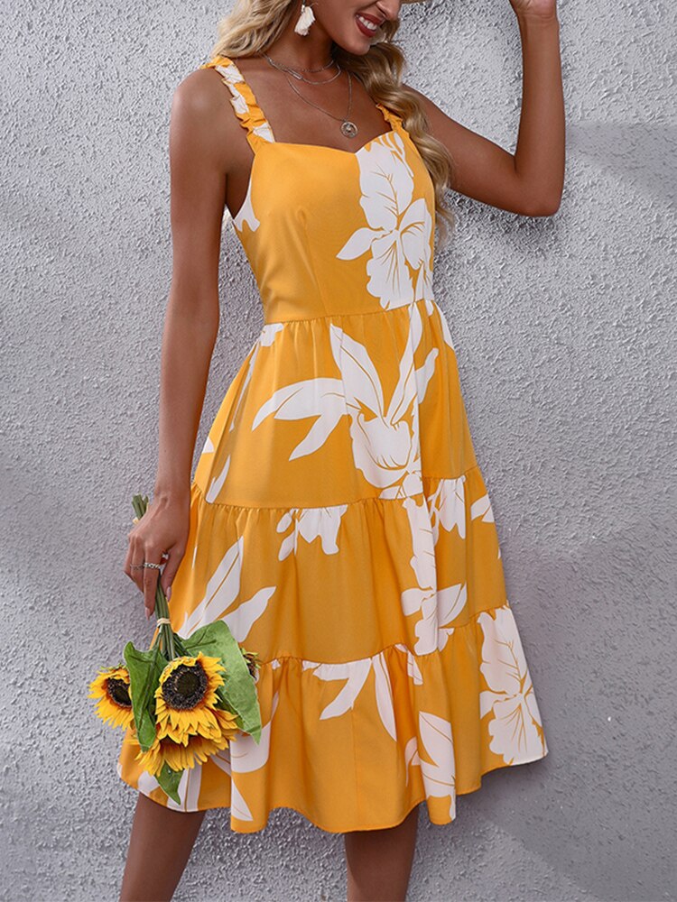 Fashion Halter Sleeveless A-line ,Maxi Dress Printed Loose Dress