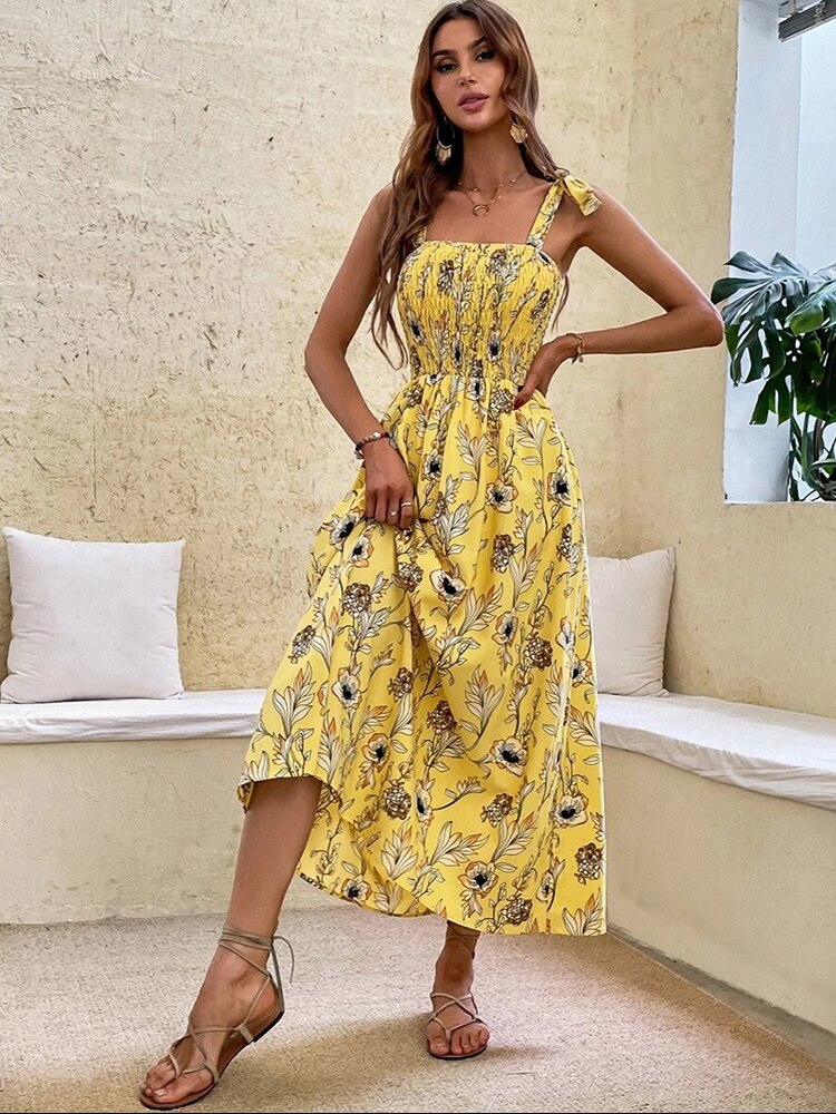 Floral Long Dress Women Backless Sleeveless Bandage Beach Sundress