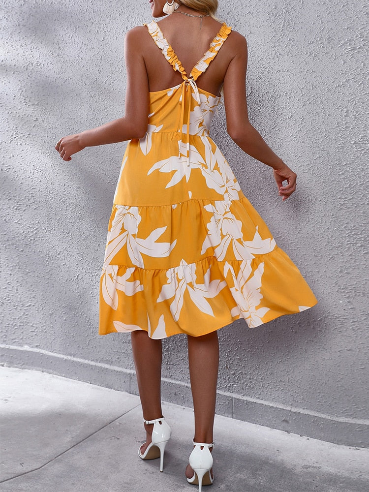 Fashion Halter Sleeveless A-line ,Maxi Dress Printed Loose Dress