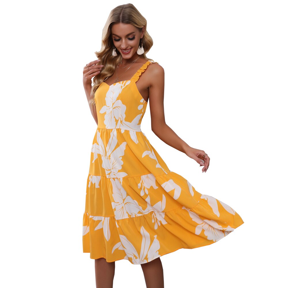 Fashion Halter Sleeveless A-line ,Maxi Dress Printed Loose Dress