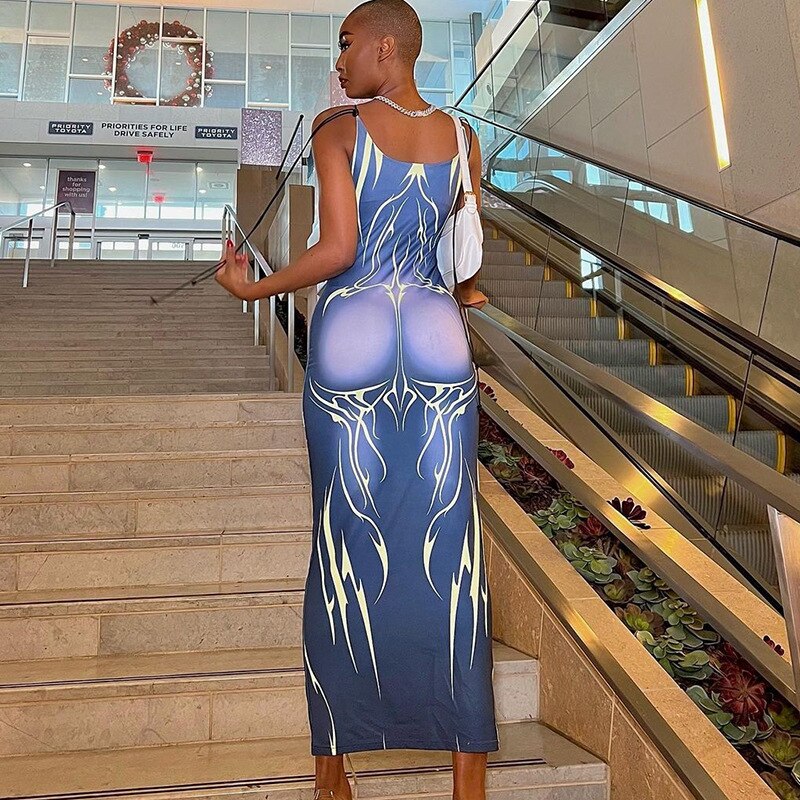Printed Spaghetti Strap Maxi Dress