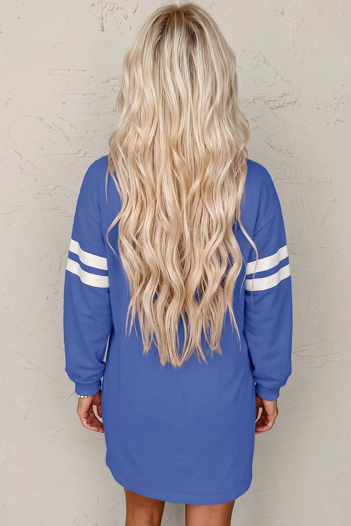 Sky Blue Varsity Contrast Banded Sleeve Shift Sweatshirt Dress