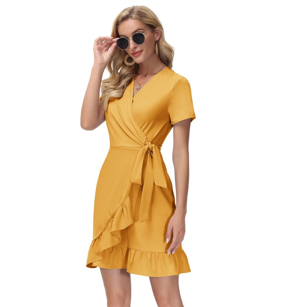 Front Wrap Dress Short Belt