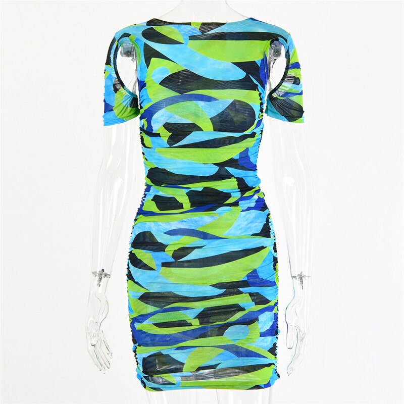 Print Hollow Out Women Bodycon Dress Mini