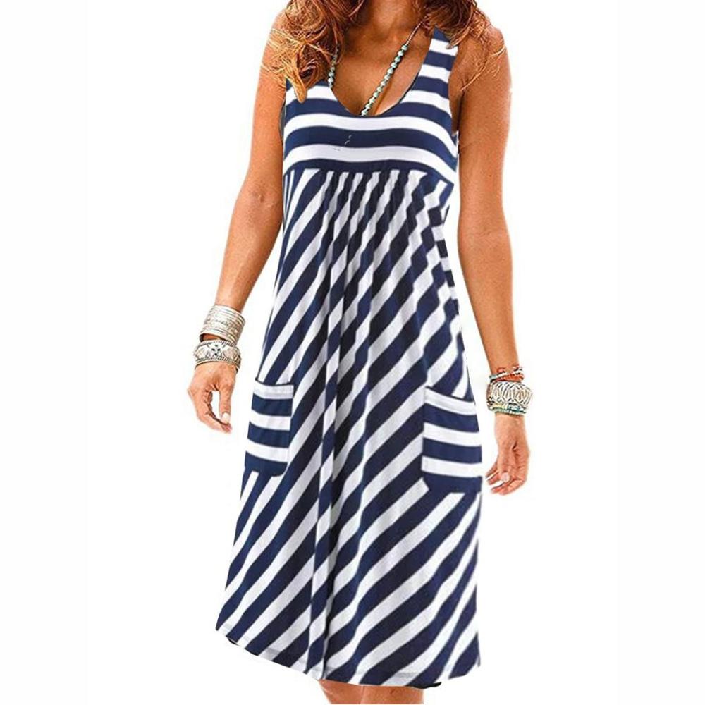 Fashion striped dress loose simple sleeveless dress