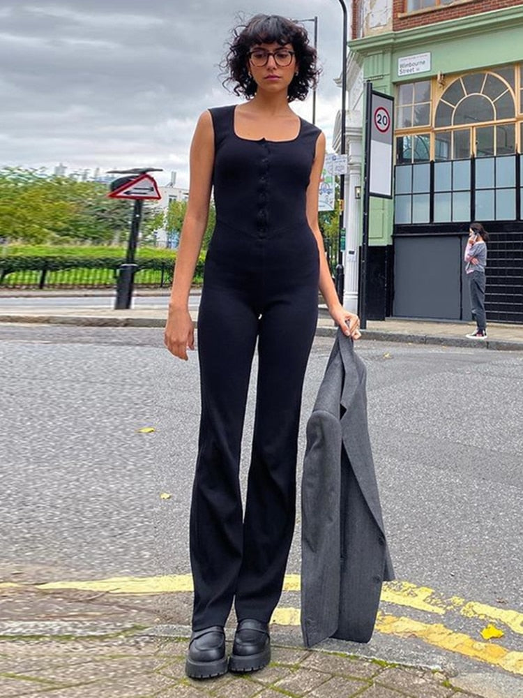 Sibybo Black Knitted Sleeveless Jumpsuit