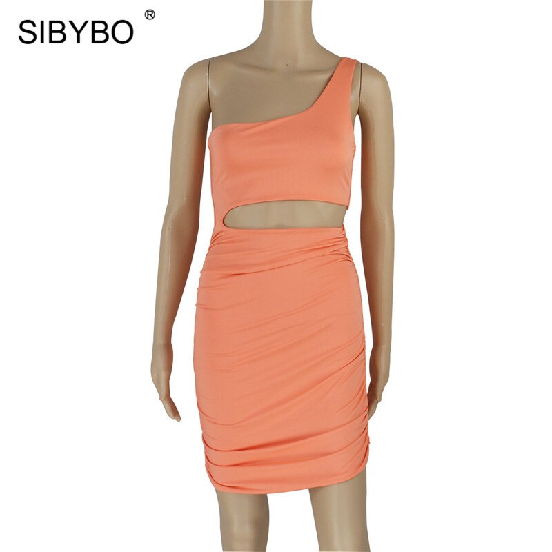One Shoulder Hollow Out Backless Mini Bodycon Dress