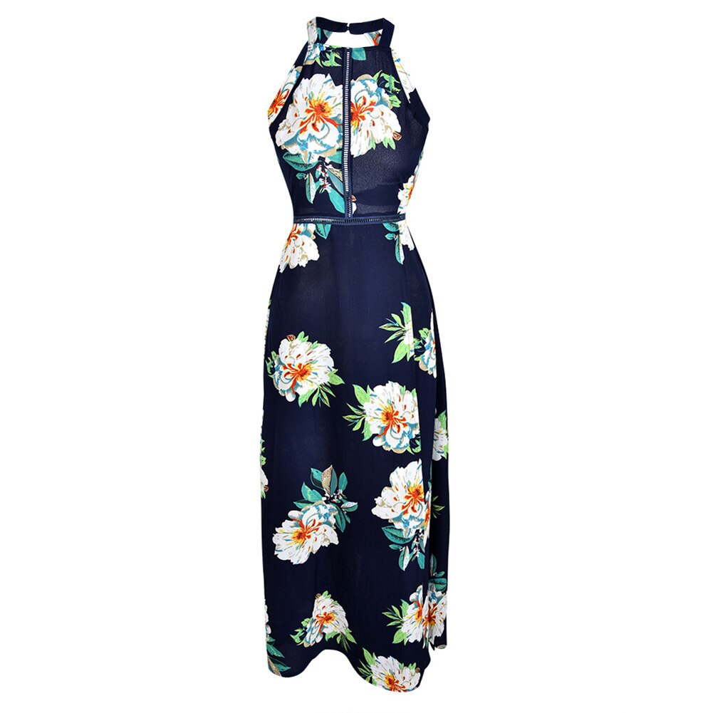 Floral print halter chiffon long dress