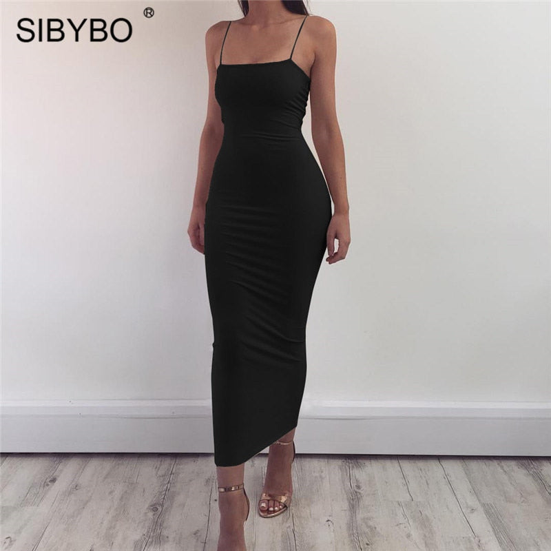 Sibybo Spaghetti Strap Backless Long Dress