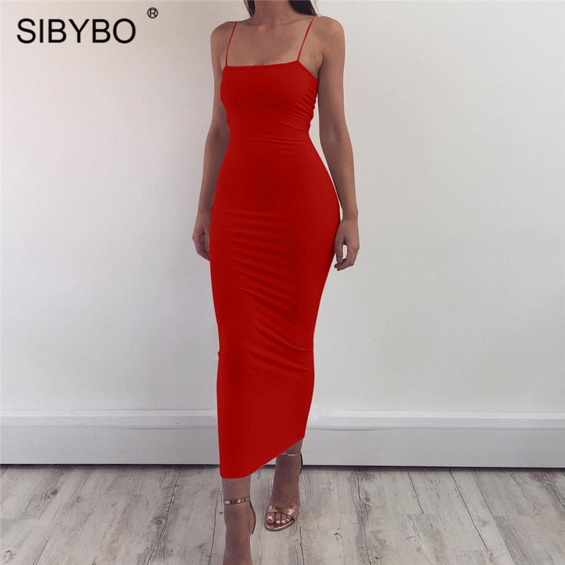 Sibybo Spaghetti Strap Backless Long Dress