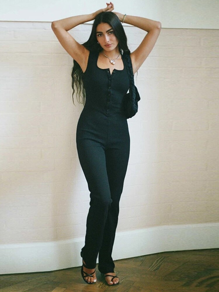 Sibybo Black Knitted Sleeveless Jumpsuit