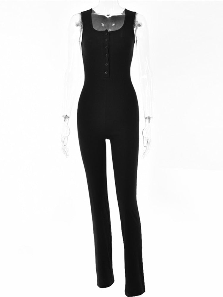 Sibybo Black Knitted Sleeveless Jumpsuit
