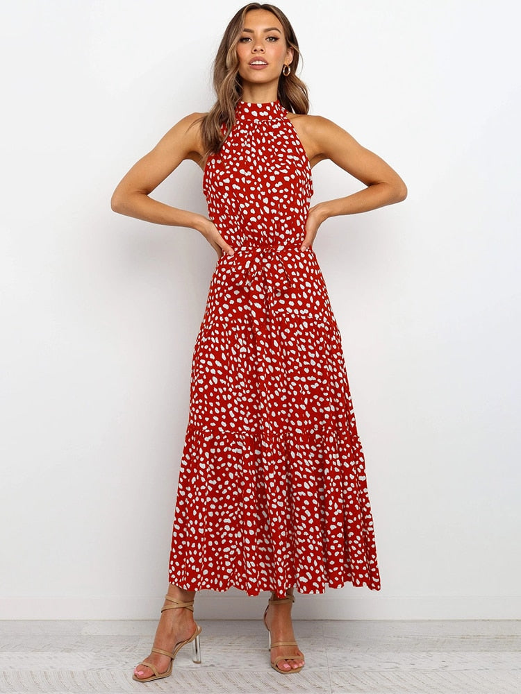 Polka Dot Casual Dresses Halter Strapless