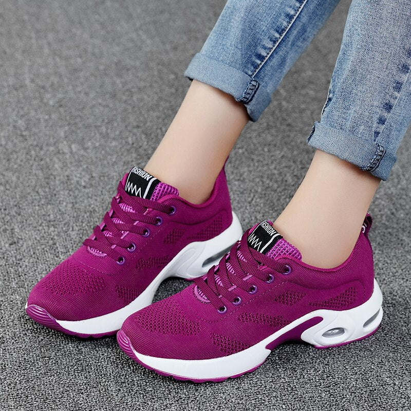 Women Ladies Trainers Casual Mesh Sneakers Pink Flat Shoes Lightweight Soft Sneakers Breathable Footwear Basket Shoes Plus Size