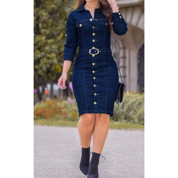 Denim Dress Women Button Casual Dress