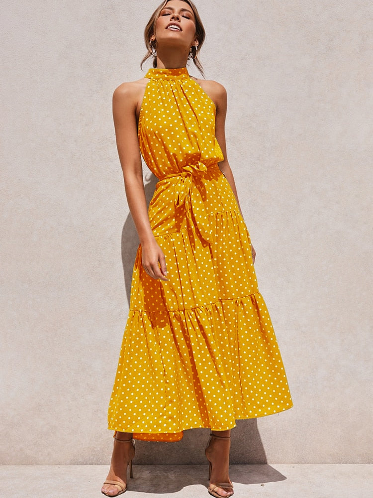 Polka Dot Casual Dresses Halter Strapless