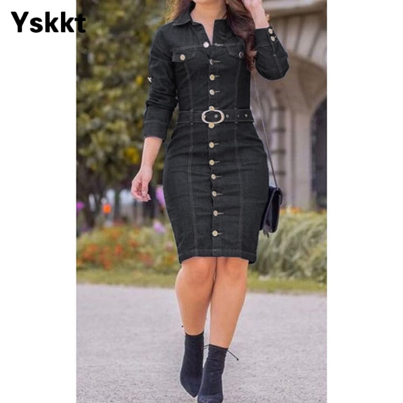 Denim Dress Women Button Casual Dress