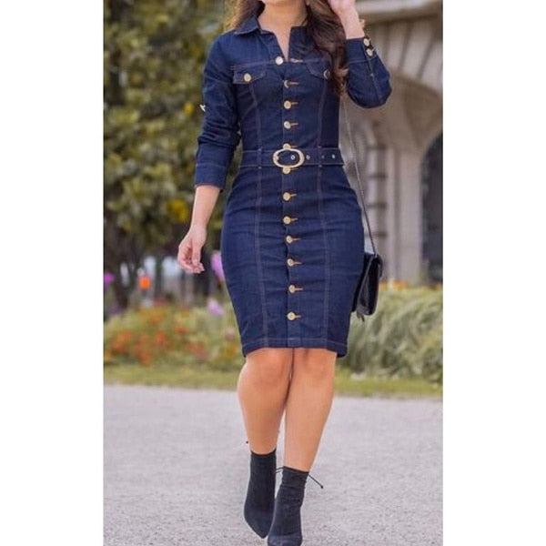 Denim Dress Women Button Casual Dress