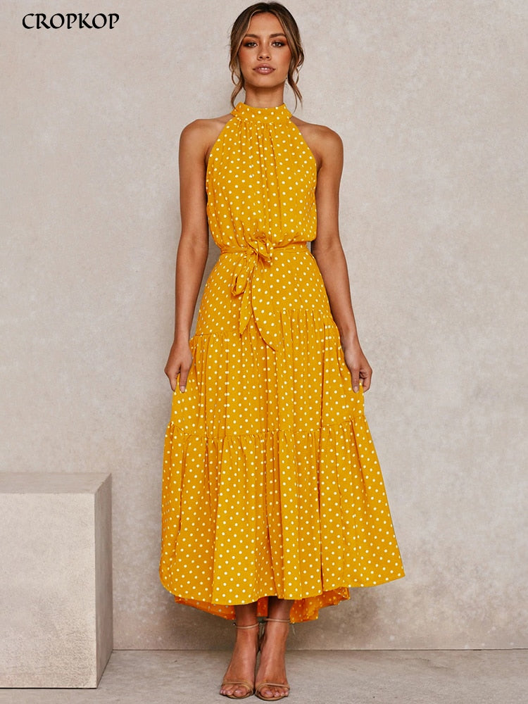 Polka Dot Casual Dresses Halter Strapless