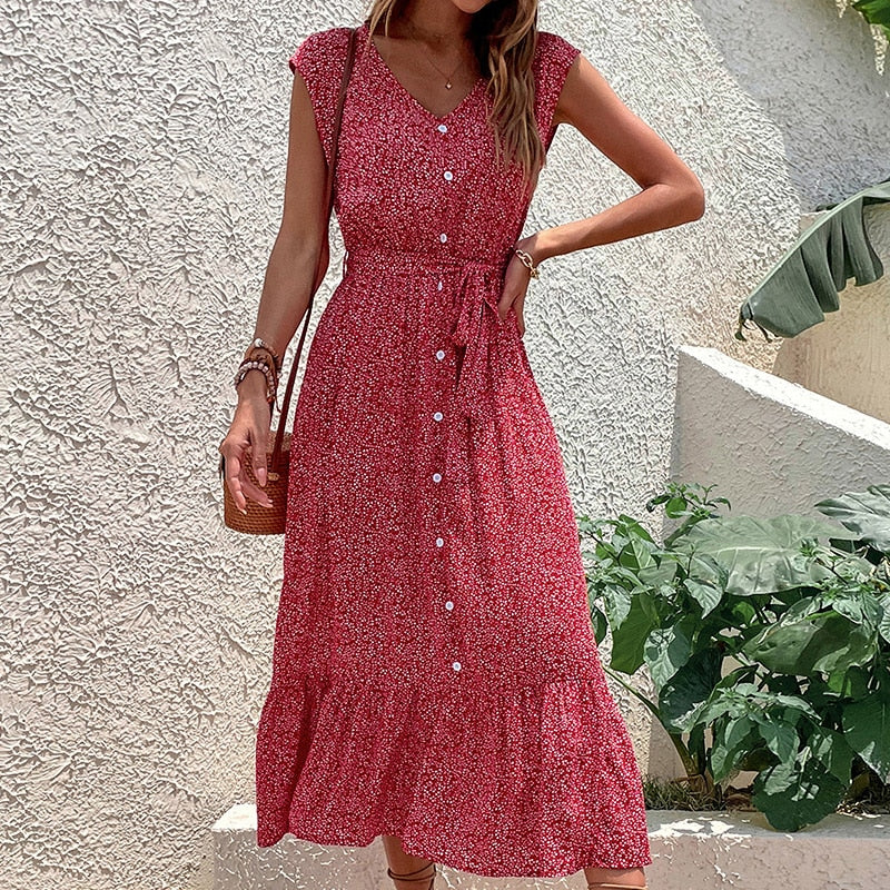 Women's V Neck Holiday Printic Dresss
