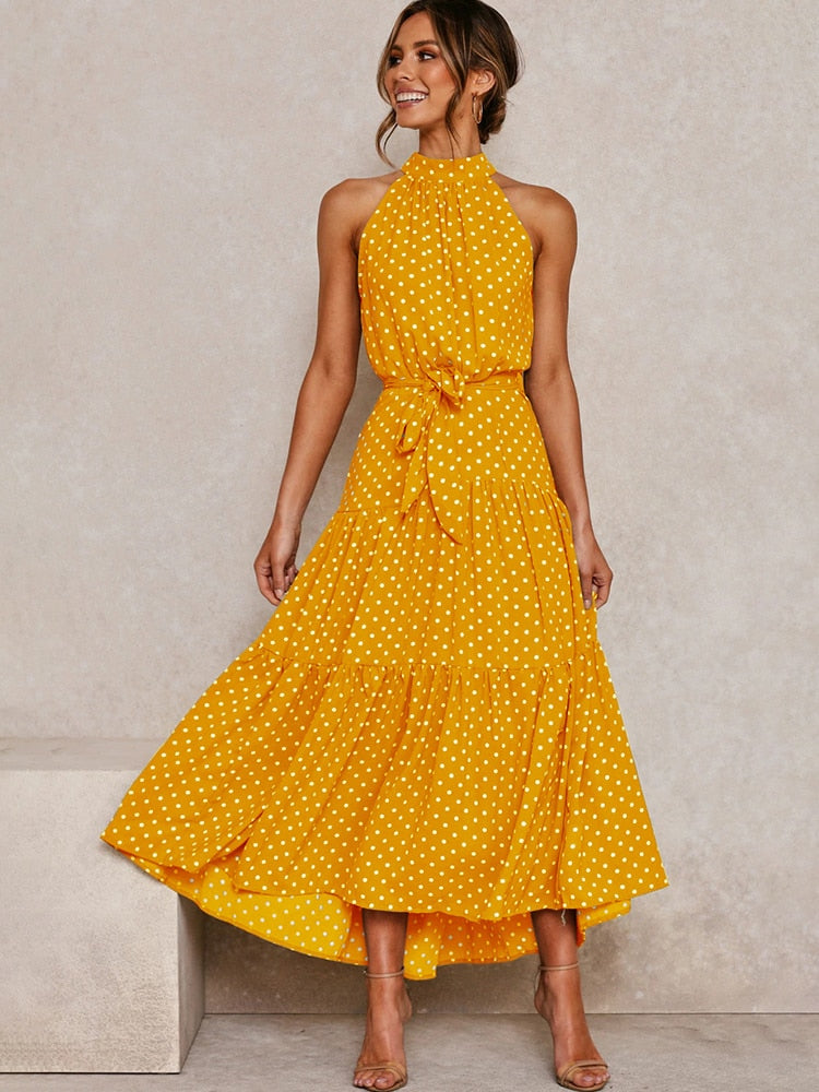 Polka Dot Casual Dresses Halter Strapless