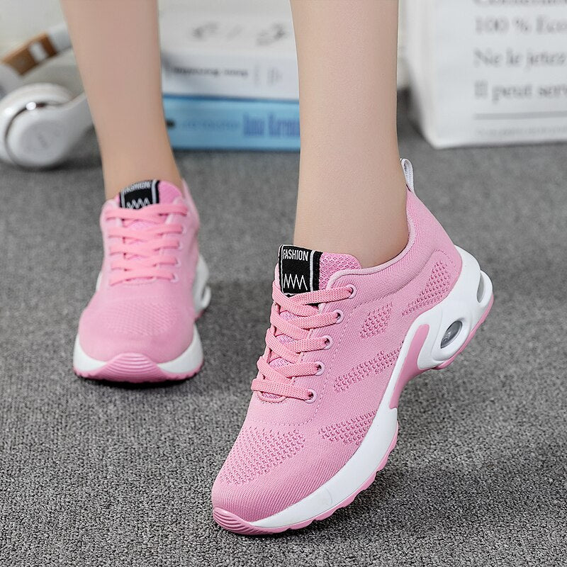 Women Ladies Trainers Casual Mesh Sneakers Pink Flat Shoes Lightweight Soft Sneakers Breathable Footwear Basket Shoes Plus Size