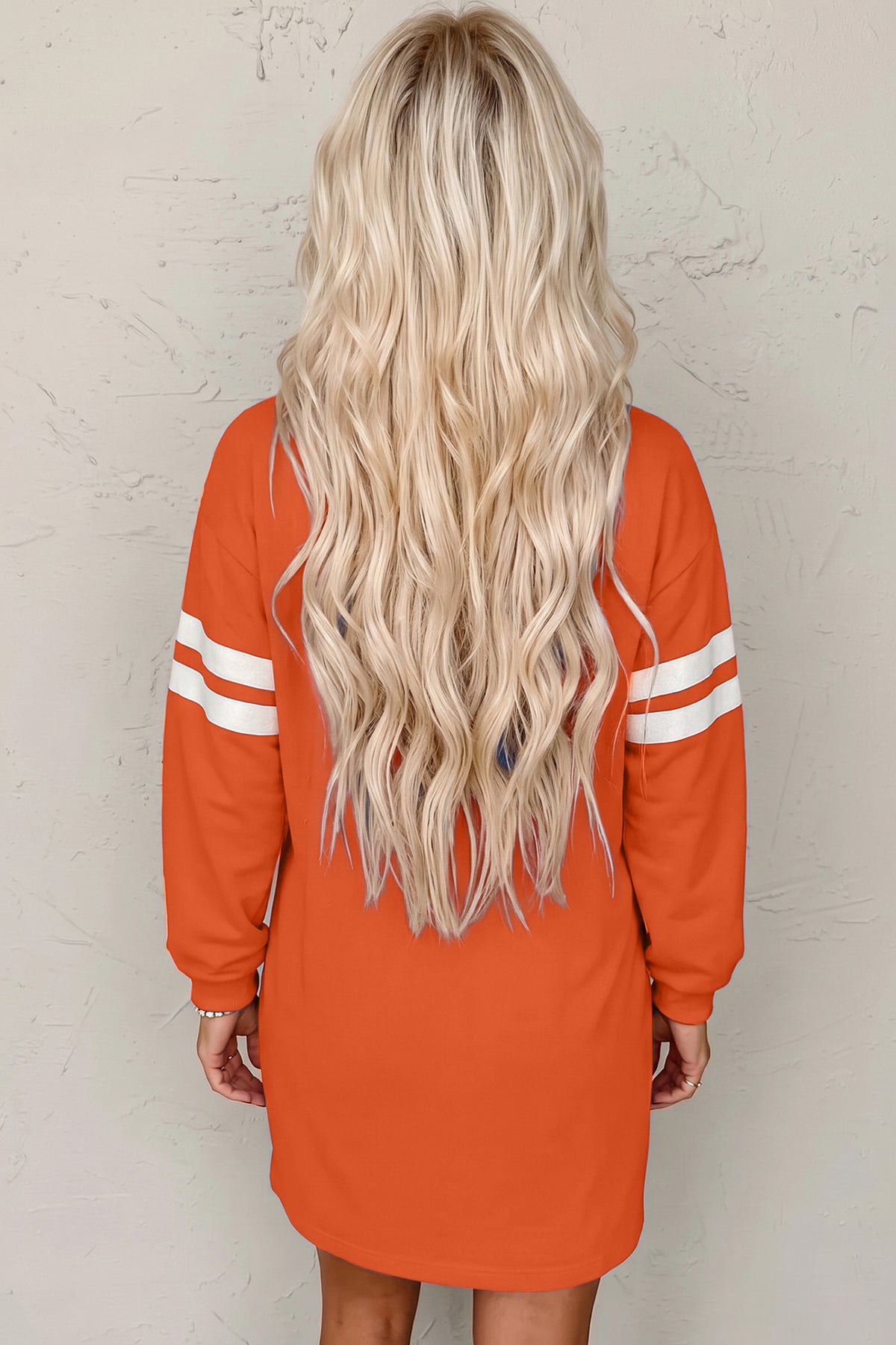 Orange Varsity Contrast Banded Sleeve Shift Sweatshirt Dress