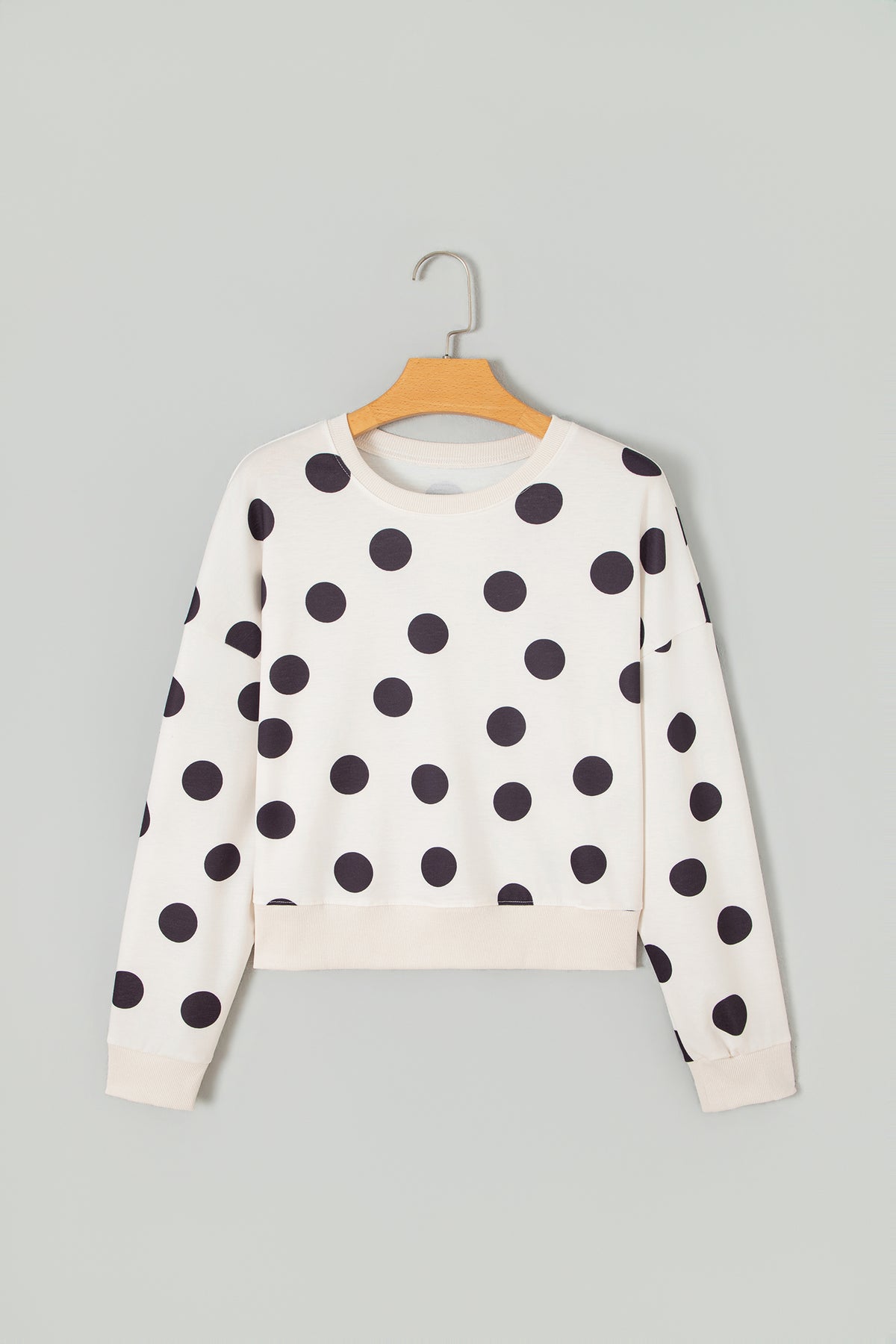 Beige Casual Polka Dot Round Neck Pullover Sweatshirt