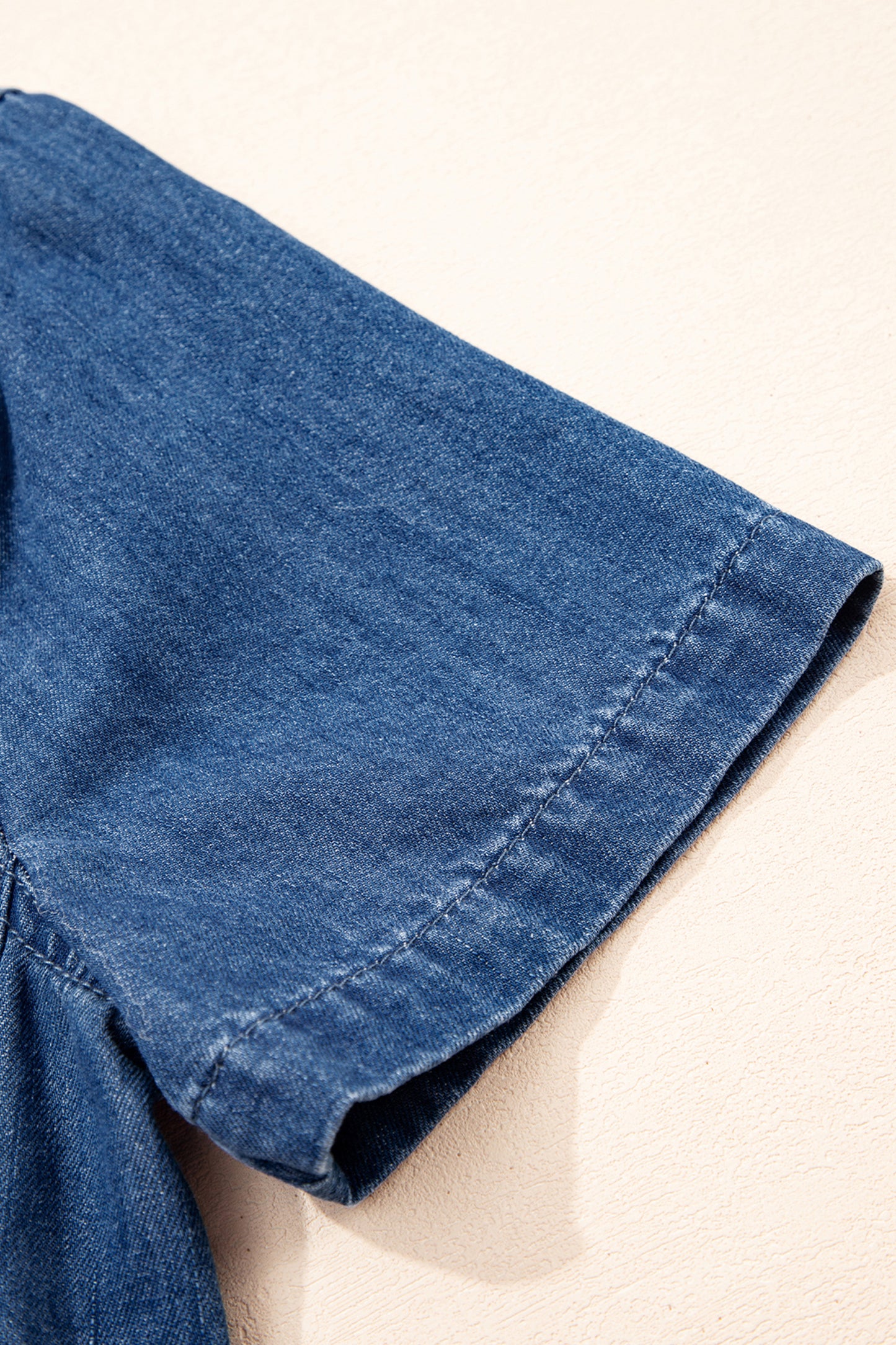 Blue Zip up Collared Short Sleeve Shift Mini Denim Dress