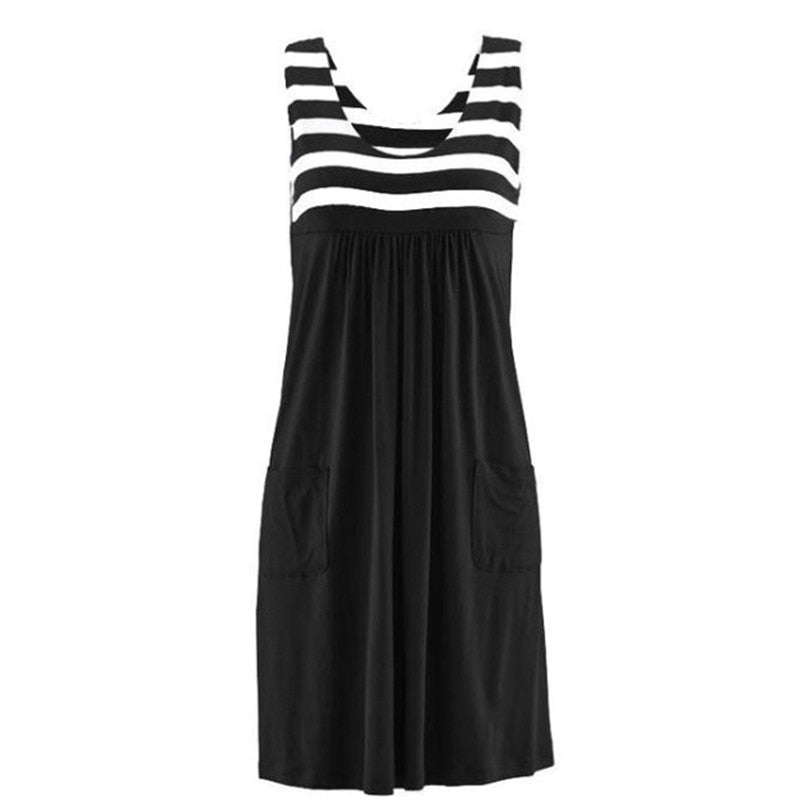 Fashion striped dress  loose simple sleeveless dress