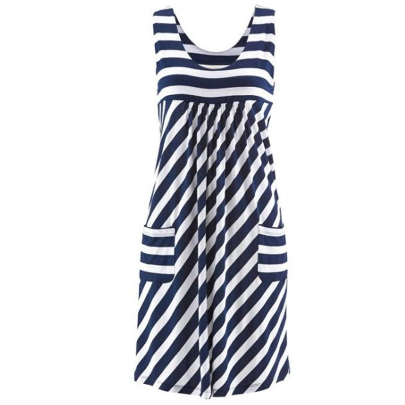 Fashion striped dress  loose simple sleeveless dress