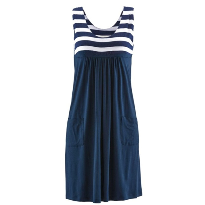 Fashion striped dress  loose simple sleeveless dress