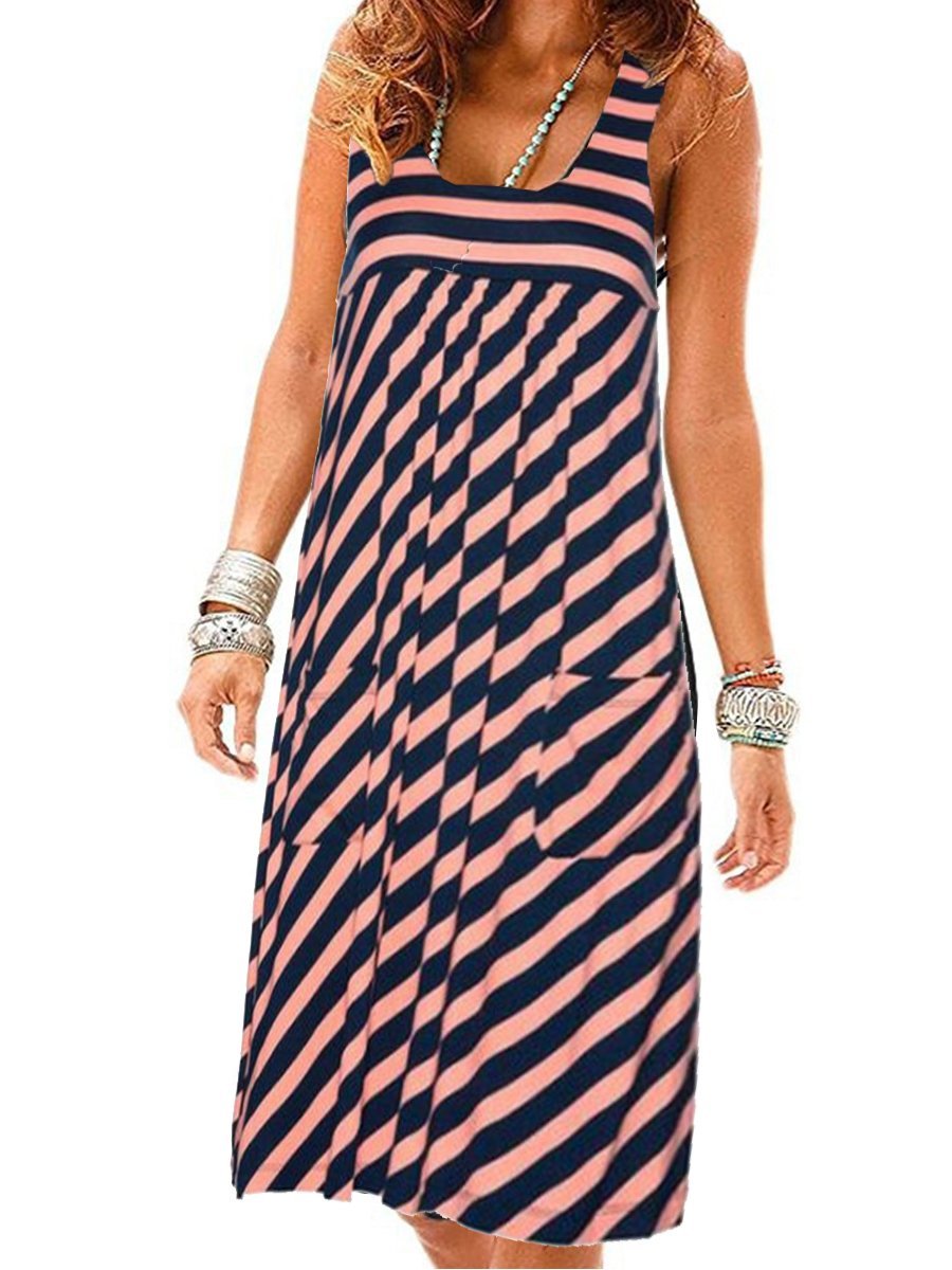 Fashion striped dress  loose simple sleeveless dress