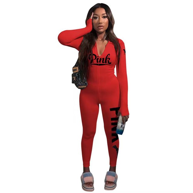 Women's Printed Long-Sleeved Bodycon Jumpsuit