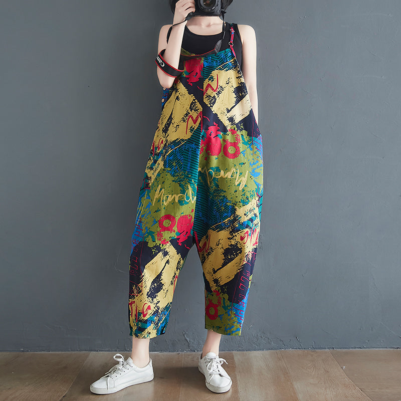 Retro Cotton and Linen Casual Cropped Pants Jumpsuit