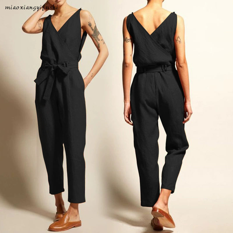 V-neck Casual Combination Oversized Jumpsuit