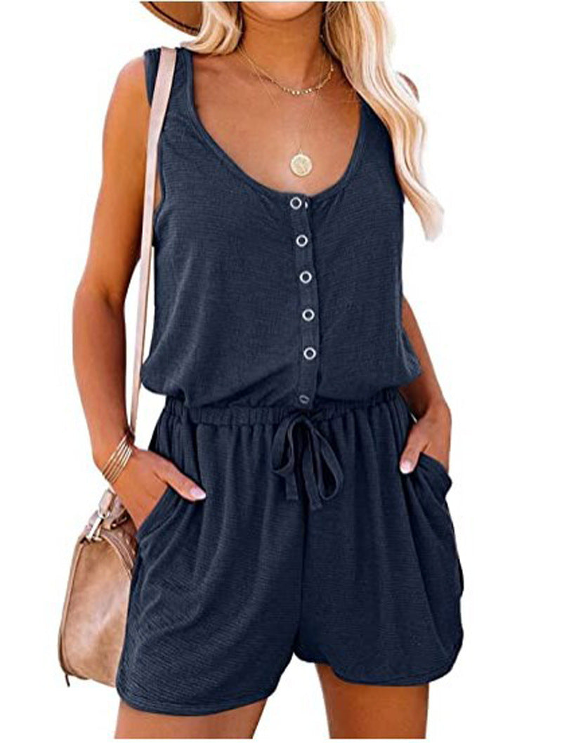 European and American-Style Sleeveless Wide-Leg Jumpsuit