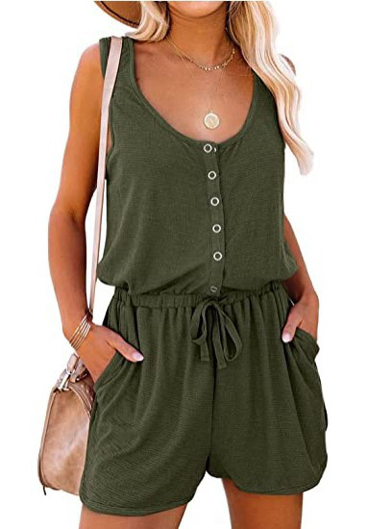 European and American-Style Sleeveless Wide-Leg Jumpsuit