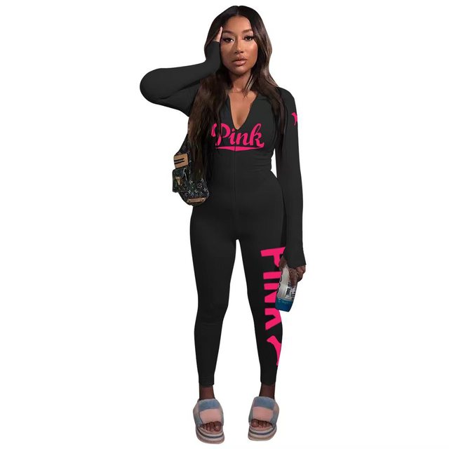 Women's Printed Long-Sleeved Bodycon Jumpsuit