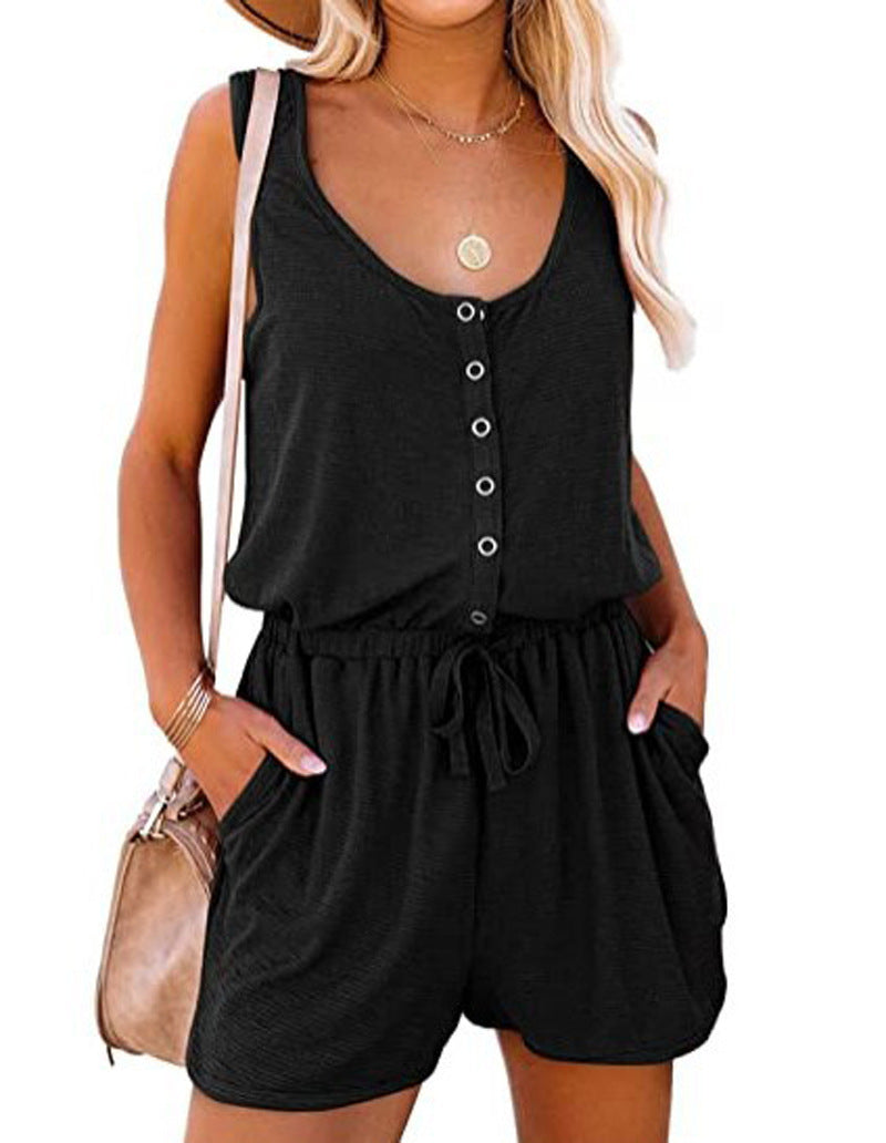 European and American-Style Sleeveless Wide-Leg Jumpsuit