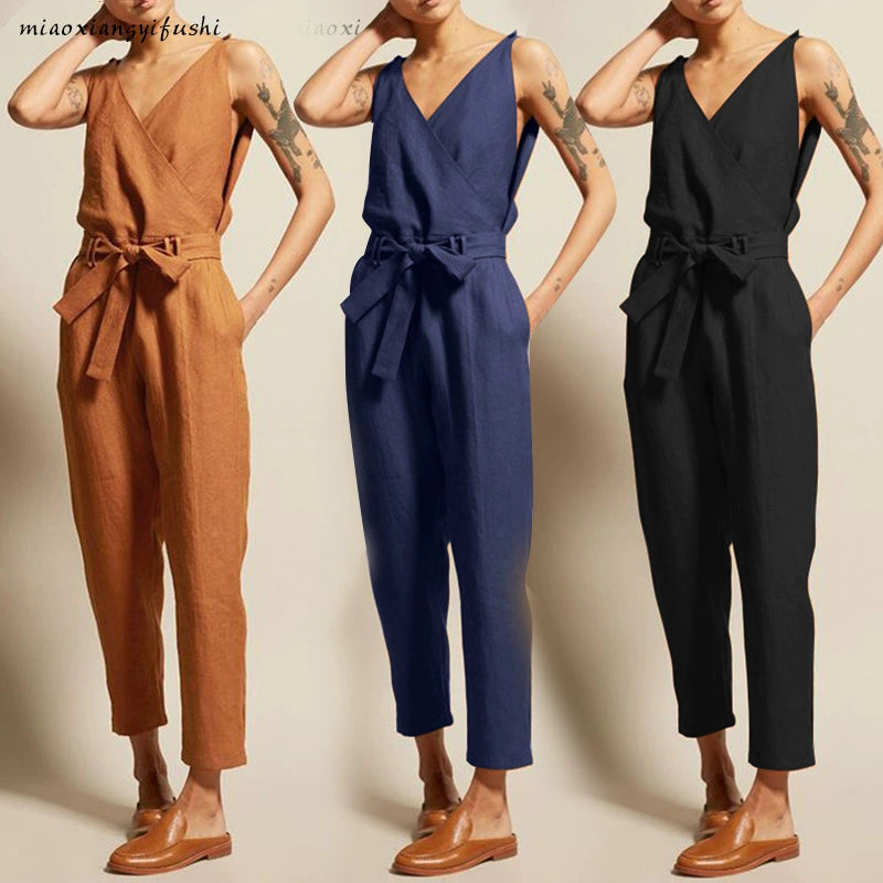 V-neck Casual Combination Oversized Jumpsuit