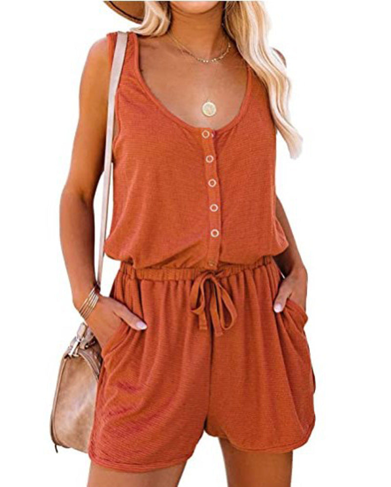 European and American-Style Sleeveless Wide-Leg Jumpsuit