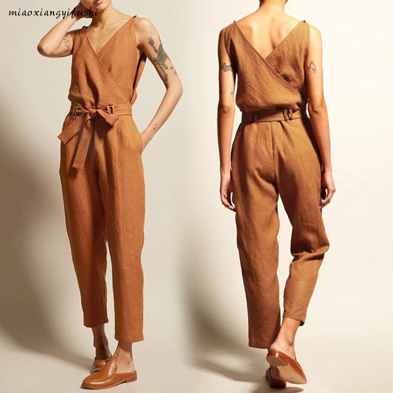 V-neck Casual Combination Oversized Jumpsuit