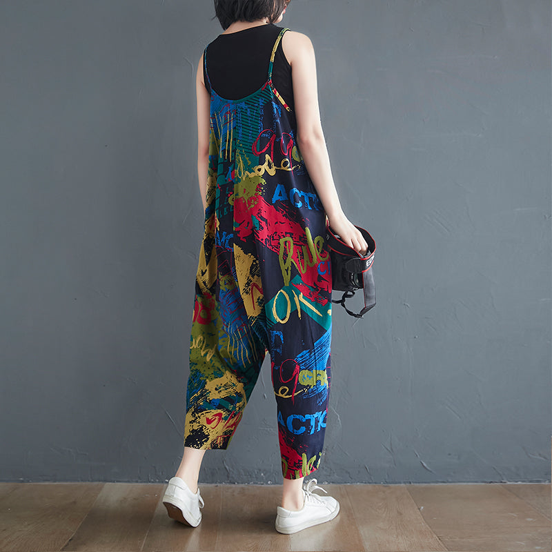 Retro Cotton and Linen Casual Cropped Pants Jumpsuit